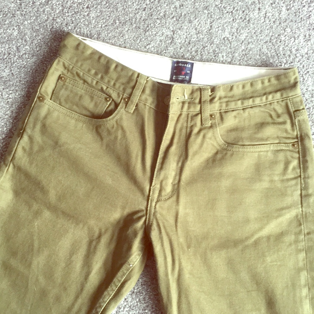 2/$98 army green denim • men's jeans • 31 w